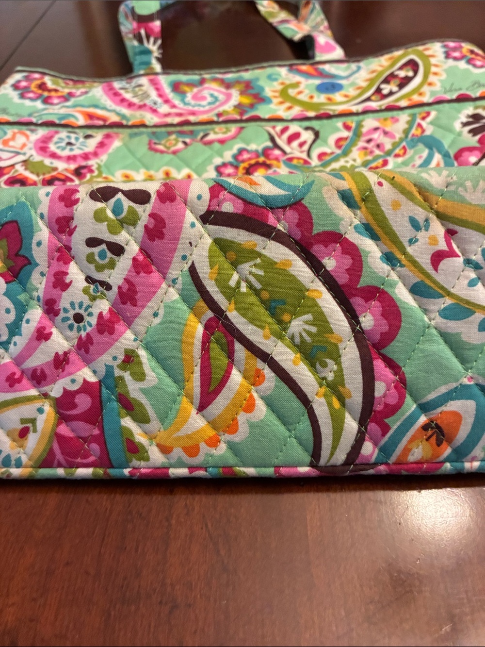 Vera Bradley Turquoise Paisley Quilted Tote with Pink and Yellow Accents - Picture 2 of 5